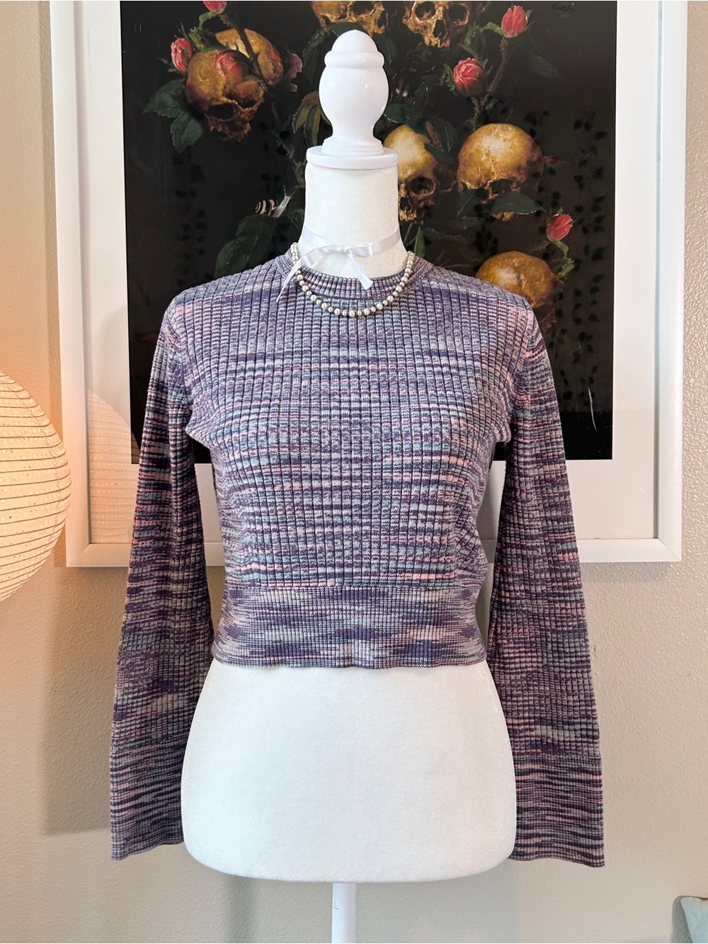 Sincerely Jules Purple Ribbed Knit Striped Crop Sweater XS